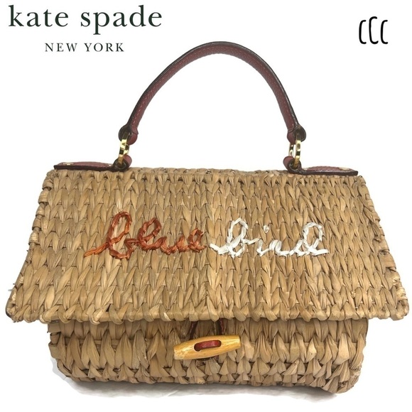 Kate Spade Wicker BlueBird Blue Bird House Novelty Bag Spring Red Straw Vintage - Picture 1 of 13